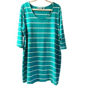 Isaac Mizrahi Live! Scoop Neck Striped Knit Tee Shirt Dress. Green. Size 2X